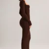 Lux Modal Bodycon-maxiklänning med fyrkantig halsringning i chokladbrunt
