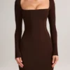 Lux Modal Bodycon-maxiklänning med fyrkantig halsringning i chokladbrunt