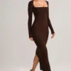 Lux Modal Bodycon-maxiklänning med fyrkantig halsringning i chokladbrunt
