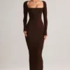 Lux Modal Bodycon-maxiklänning med fyrkantig halsringning i chokladbrunt