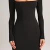 Lux Modal Bodycon-maxiklänning med fyrkantig halsringning i svart