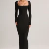 Lux Modal Bodycon-maxiklänning med fyrkantig halsringning i svart