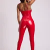 Lynx Vinyl Plunge Neck Catsuit i Fire Red