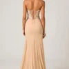 Lysana Embellished Corset Fishtail Gown i Floral Beige