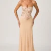 Lysana Embellished Corset Fishtail Gown i Floral Beige