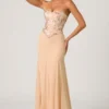 Lysana Embellished Corset Fishtail Gown i Floral Beige