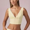 Magda crop top med rosettdetalj i citrongula ränder