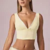 Magda crop top med rosettdetalj i citrongula ränder