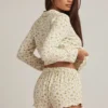 Maphie Modal Ruffle-Trim Pyjama Shorts i citrongult mönster