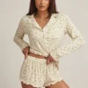 Maphie Modal Ruffle-Trim Pyjama Shorts i citrongult mönster