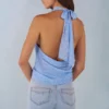 Maraya Deep Plunge Halterneck Top i blått prickmönster