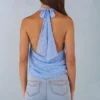 Maraya Deep Plunge Halterneck Top i blått prickmönster