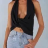 Maraya Deep Plunge Halterneck Top i svart