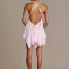 Mariette Premium Chiffon Plunge-Neck Open-Back Miniklänning i Baby Pink