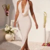 Mariposa Plunge Cowl Neck Floor Length Klänning i ivory