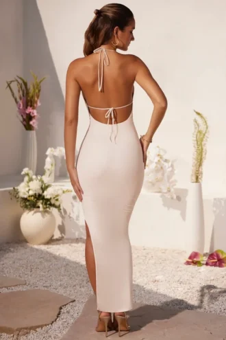Mariposa Plunge Cowl Neck Floor Length Klänning i ivory