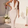 Mariposa Plunge Cowl Neck Floor Length Klänning i ivory