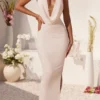 Mariposa Plunge Cowl Neck Floor Length Klänning i ivory