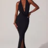 Mariposa Plunge Cowl Neck Floor Length Klänning i svart