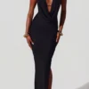Mariposa Plunge Cowl Neck Floor Length Klänning i svart