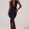 Mariposa Plunge Cowl Neck Floor Length Klänning i svart