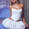 Marnie Bubble Hem Micro Mini Kjol i vitt