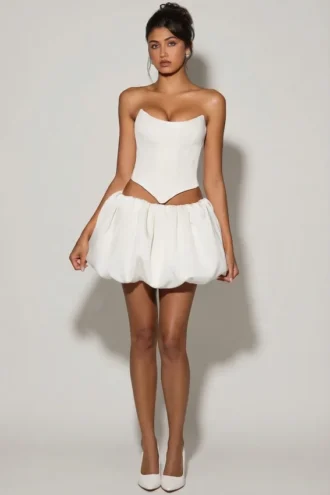 Marnie Bubble Hem Micro Mini Kjol i vitt