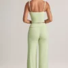 Melida Modal Foldover Wide-Leg Trousers i salviagrön