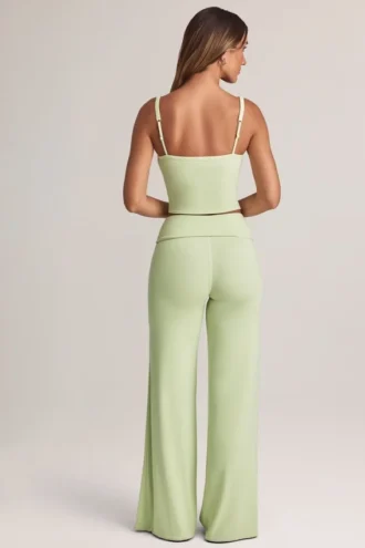 Melida Modal Foldover Wide-Leg Trousers i salviagrön