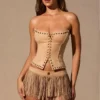 Meliora fransede mini-shorts i tan