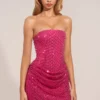 Mellie Embellished Draped Strapless A-Line Miniklänning i Hot Pink