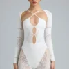 Melody Embellished Cut-Out Unitard i ivory