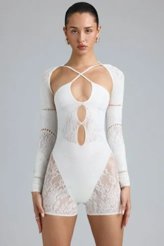 Melody Embellished Cut-Out Unitard i ivory