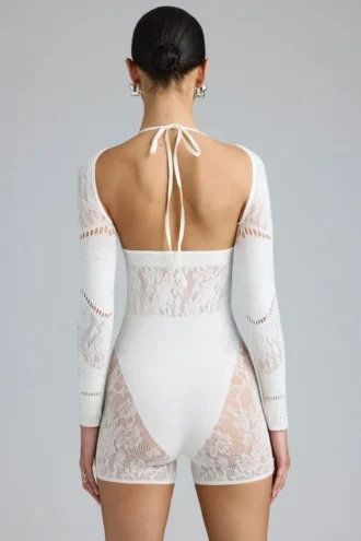 Melody Embellished Cut-Out Unitard i ivory
