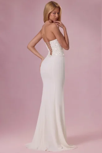 Melora Embellished Corset Strapless Gown i Ivory