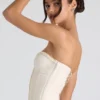 Melvina Ruched Lace-Up Strapless Corset Top i ivory