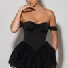 Meredith Off-Shoulder Layered Corset Micro Miniklänning i svart