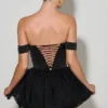 Meredith Off-Shoulder Layered Corset Micro Miniklänning i svart