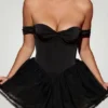Meredith Off-Shoulder Layered Corset Micro Miniklänning i svart