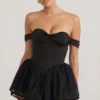 Meredith Off-Shoulder Layered Corset Micro Miniklänning i svart