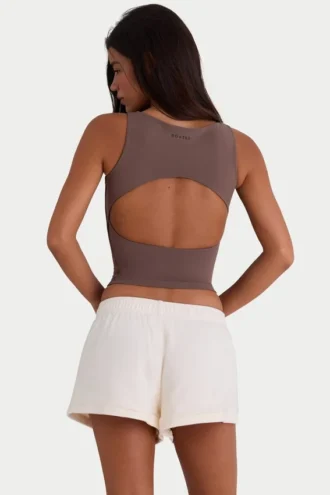 Mini-shorts i borstad jersey med resår i Ecru