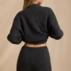 Minishorts i stickat med medelhög midja i Charcoal Marl
