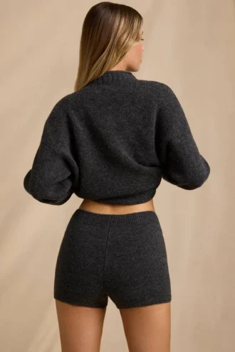 Minishorts i stickat med medelhög midja i Charcoal Marl