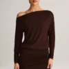 Mira Modal Off-Shoulder Wrap Miniklänning i chokladbrunt