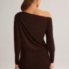 Mira Modal Off-Shoulder Wrap Miniklänning i chokladbrunt