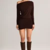 Mira Modal Off-Shoulder Wrap Miniklänning i chokladbrunt