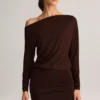 Mira Modal Off-Shoulder Wrap Miniklänning i chokladbrunt