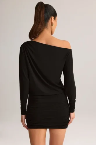 Mira Modal Off-Shoulder Wrap Miniklänning i svart