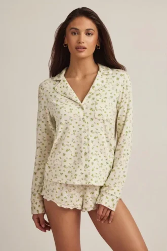 Mirae Modal långärmad pyjamasöverdel med citronmönster