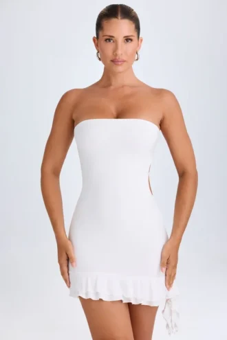 Misa Ruffle-Trim Cut-Out Bandeau Miniklänning i vitt